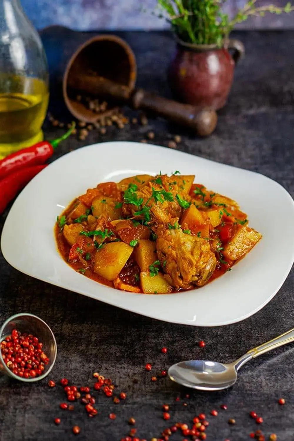 Cartofi scăzuți cu carne de pui foto